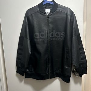 Adidas The Brand with3 Stripes jacket one of a kind oversized black faux leather